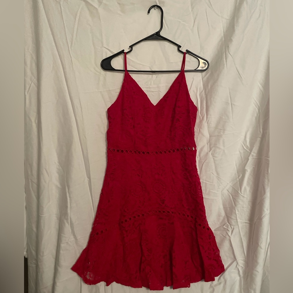 Miami Red Lace Sheer Detail Dress